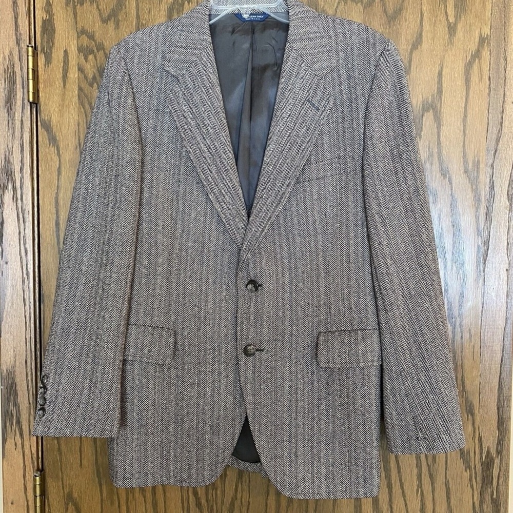 Vintage Kuppenheimer Tweed Blazer 42 Neutral Herringbone Wool Sport Coat‎  USA